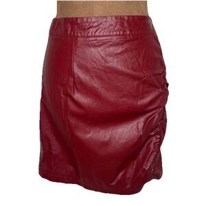 Wine Faux Leather Ruched Skirt Womens Small Alt Core-Edgy-Glam-Chic Lined EUC